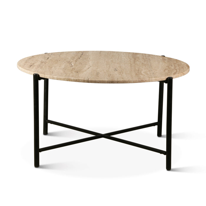 Charleston Iron and Travertine Stone Round Coffee Table - World Interiors