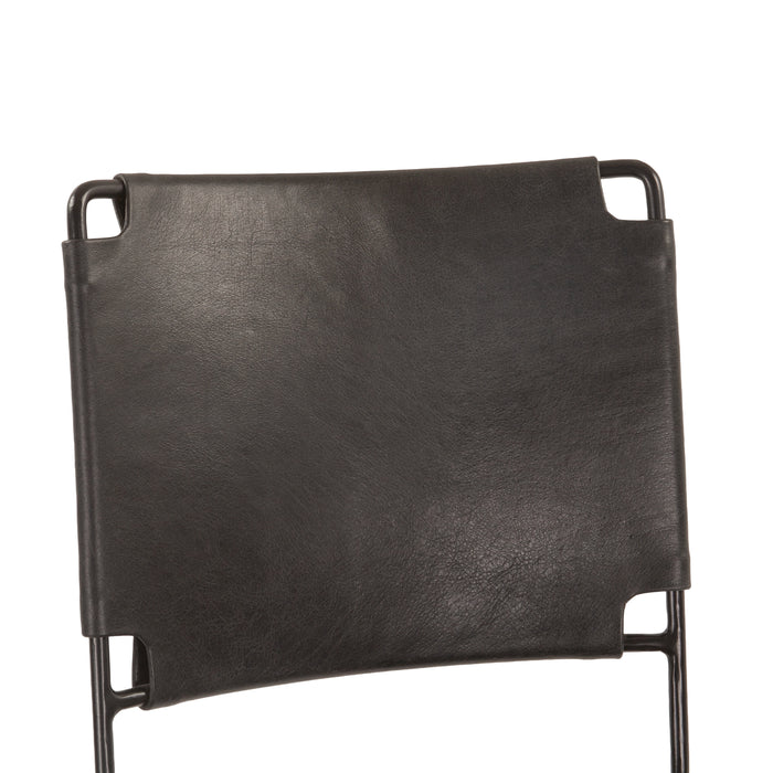 Melbourne Buffalo Leather and Iron Bar Chair in Black - World Interiors