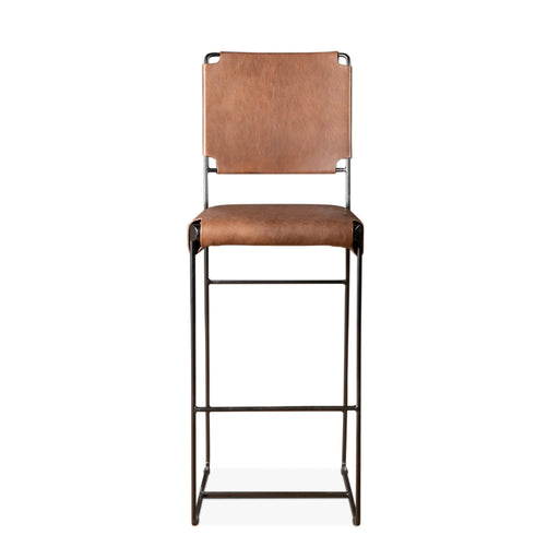 Melbourne Buffalo Leather and Iron Bar Chair in Brown - World Interiors