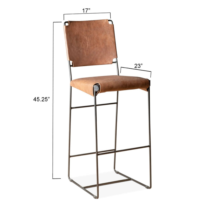 Melbourne Buffalo Leather and Iron Bar Chair in Brown - World Interiors