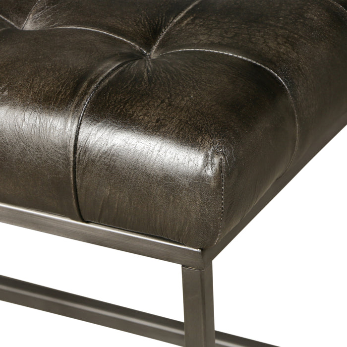 Melbourne 54" Iron and Black Leather Bench - World Interiors