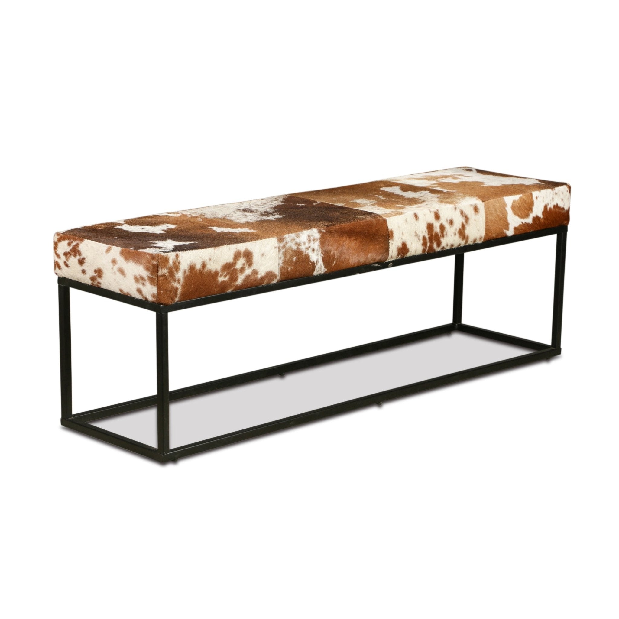 Melbourne 54" Iron and Brown Cowhide Leather Bench — World Interiors