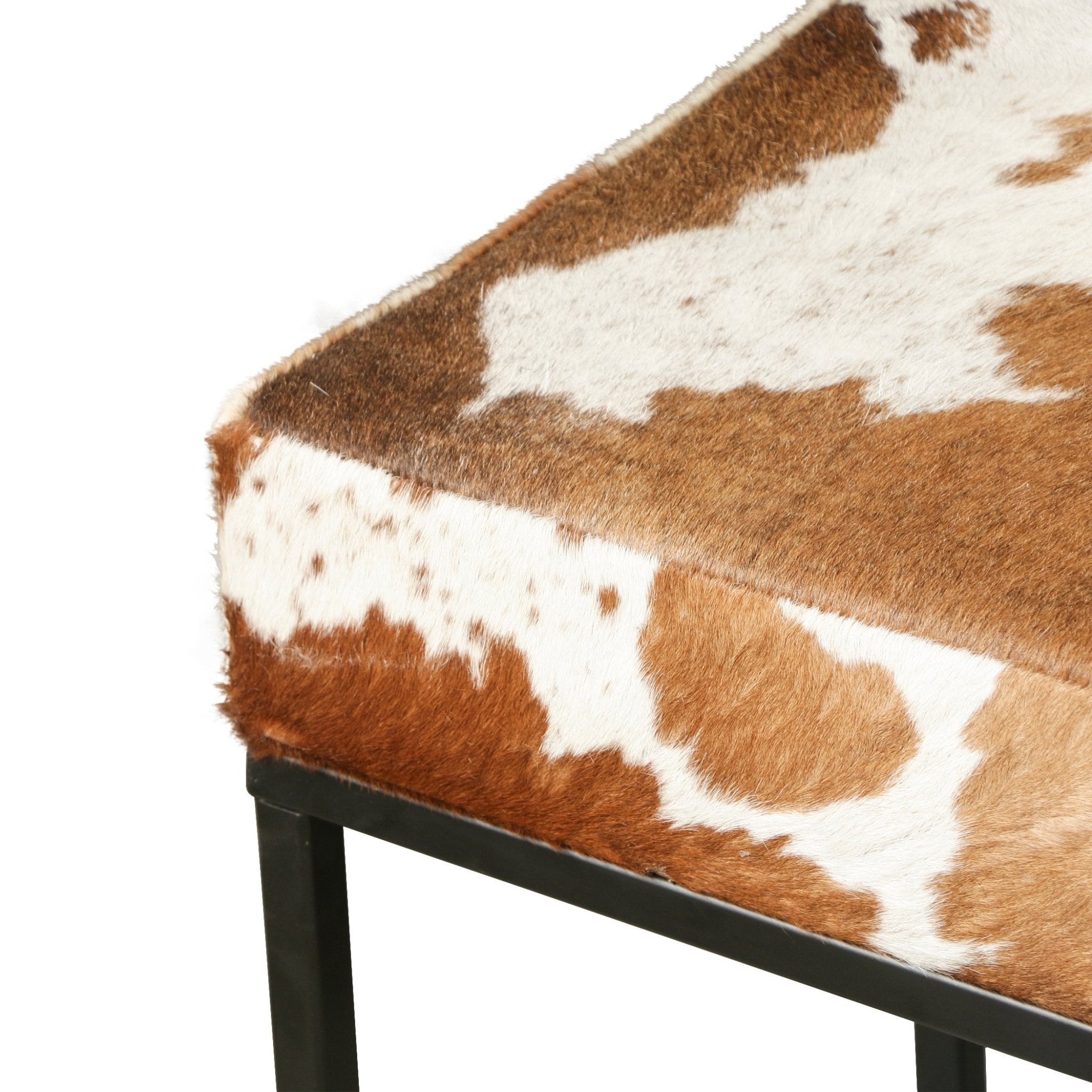 Melbourne 54" Iron and Brown Cowhide Leather Bench — World Interiors