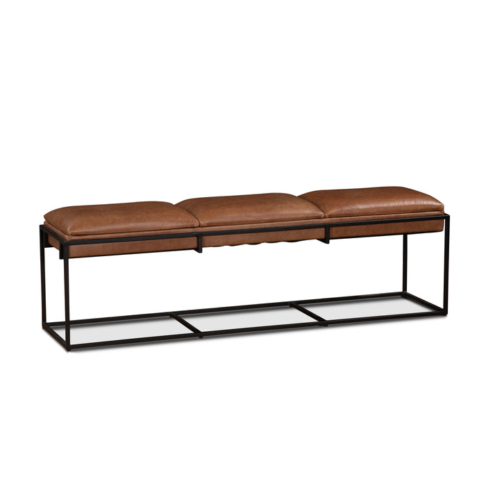 Melbourne 62" Industrial Cognac Leather Iron Bench - World Interiors