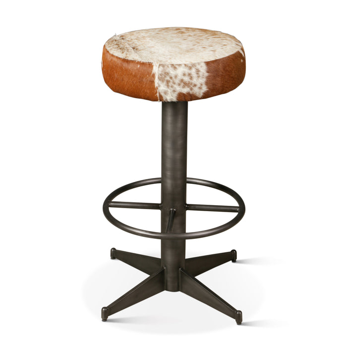 Melbourne Brown Cowhide Leather and Iron Bar Stool - World Interiors