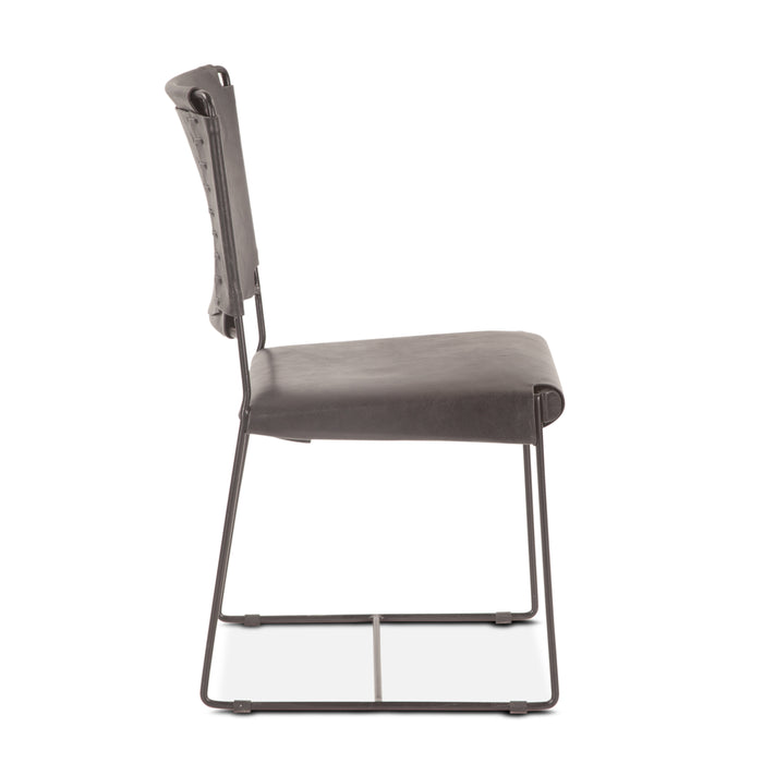 Melbourne Black Leather and Iron Dining Chair - World Interiors