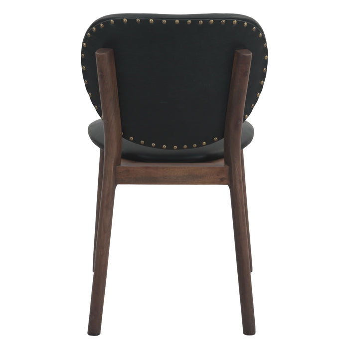 Parker 18" Round Back Dining Chair in Black Leather and Wood - World Interiors