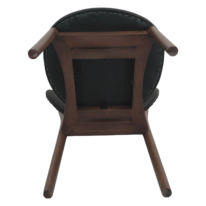 Parker 18" Round Back Dining Chair in Black Leather and Wood - World Interiors