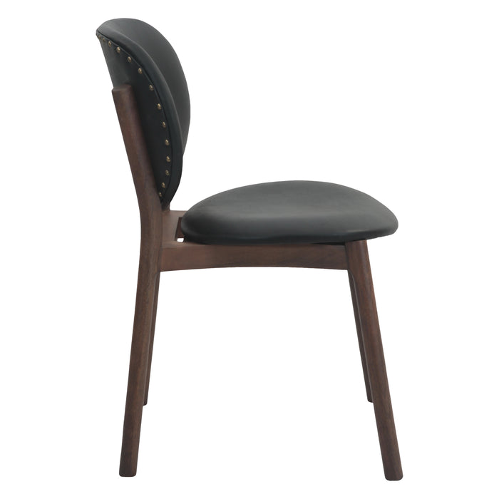 Parker 18" Round Back Dining Chair in Black Leather and Wood - World Interiors