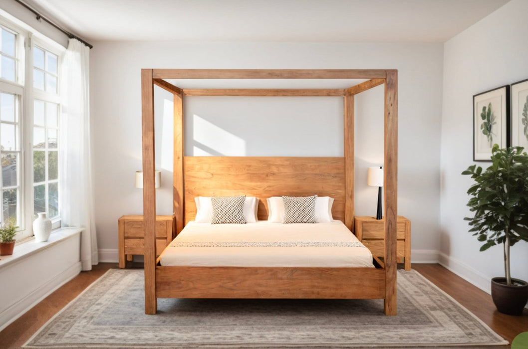 Mesa Canopy King Bed in Brushed Acacia - World Interiors