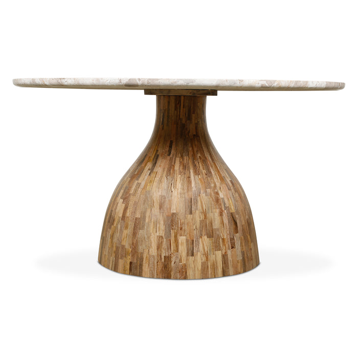 Fargo 54" Round Dining Table with Capri Beige Marble and Natural Base - World Interiors