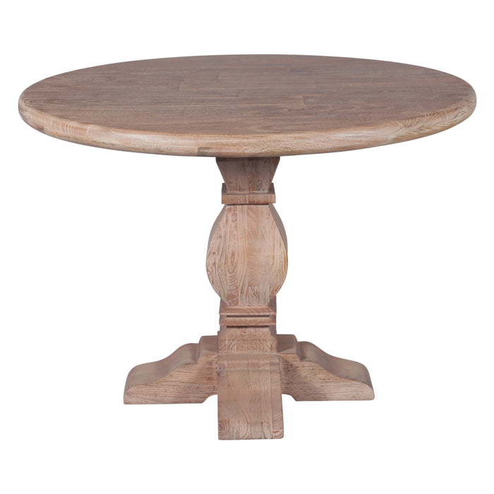 Pengrove 42-inch round dining table in light antique oak, made from solid mango wood