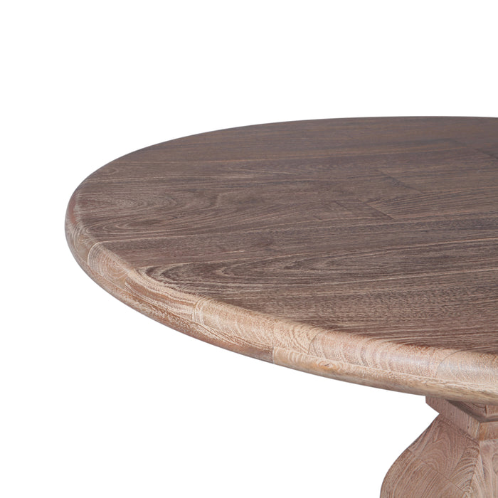 Pengrove 42-inch round dining table in light antique oak, made from solid mango wood, side detail