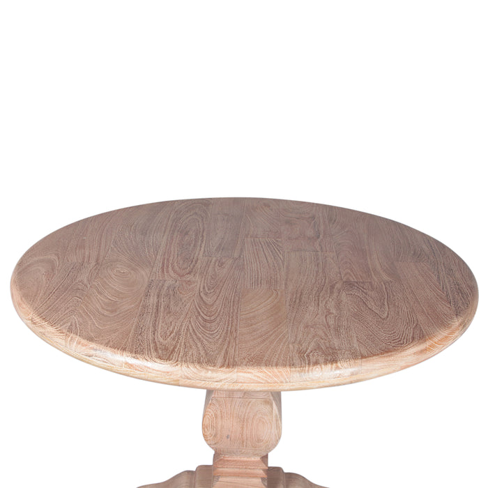 Pengrove 42-inch round dining table in light antique oak, made from solid mango wood, top details
