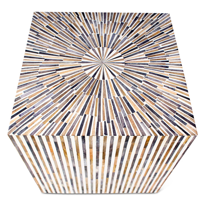 Alexandria 20" Modern Side Table with Bone and Horn Inlay - World Interiors