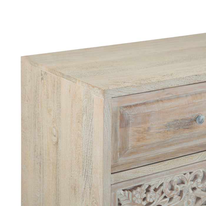 Haveli 71" Plinth Base Dresser in Carved Heirloom White - World Interiors