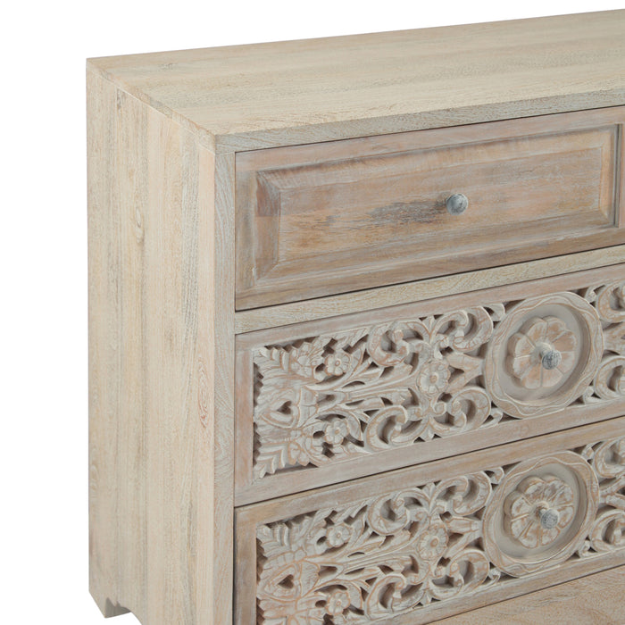 Haveli 71" Plinth Base Dresser in Carved Heirloom White - World Interiors