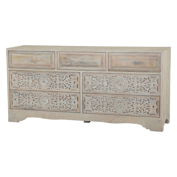Haveli 71" Plinth Base Dresser in Carved Heirloom White - World Interiors