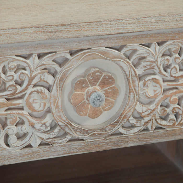 Haveli 26" Plinth Base Nightstand in Carved Heirloom White - World Interiors