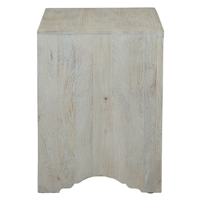 Haveli 26" Plinth Base Nightstand in Carved Heirloom White - World Interiors