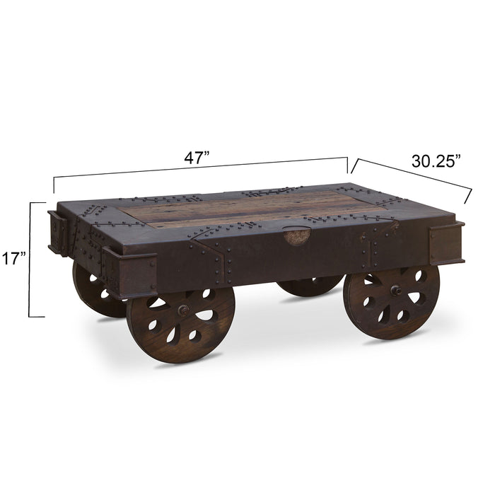 Sterling Reclaimed Iron Wheeled Coffee Table - World Interiors