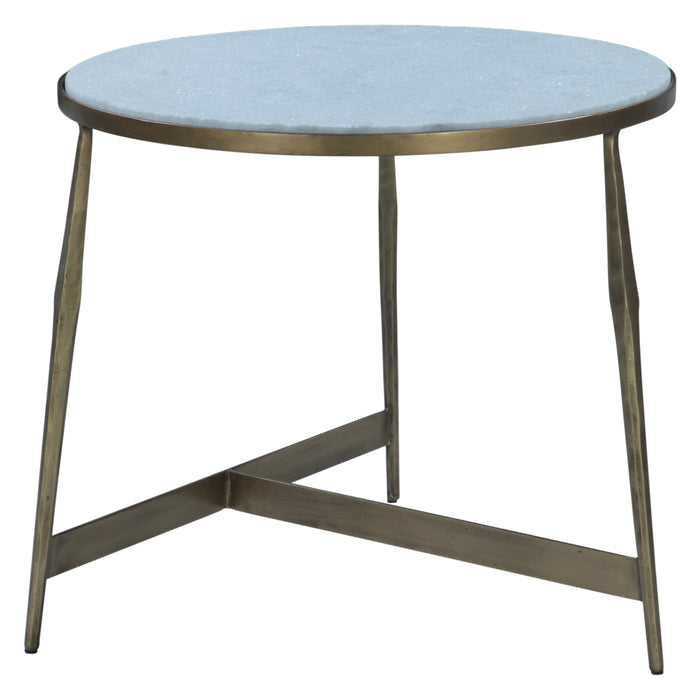 Sonoma Round Side Table in Antique Brass with White Marble Top