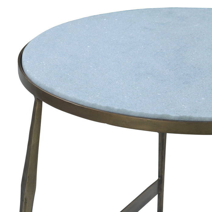 Sonoma Round Side Table in Antique Brass with White Marble Top