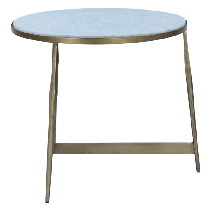 Sonoma Round Side Table in Antique Brass with White Marble Top