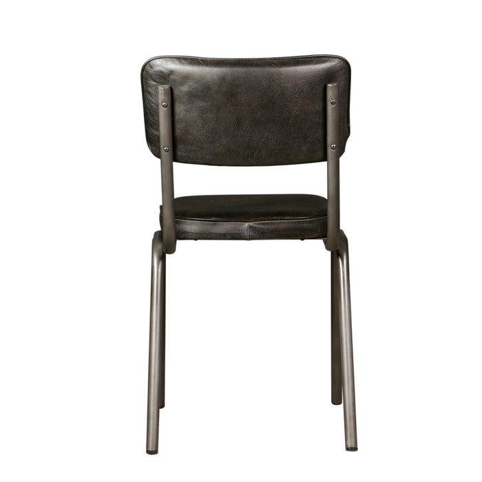 William 17" Ebony Leather and Iron Dining Chair, Set of 2 - World Interiors