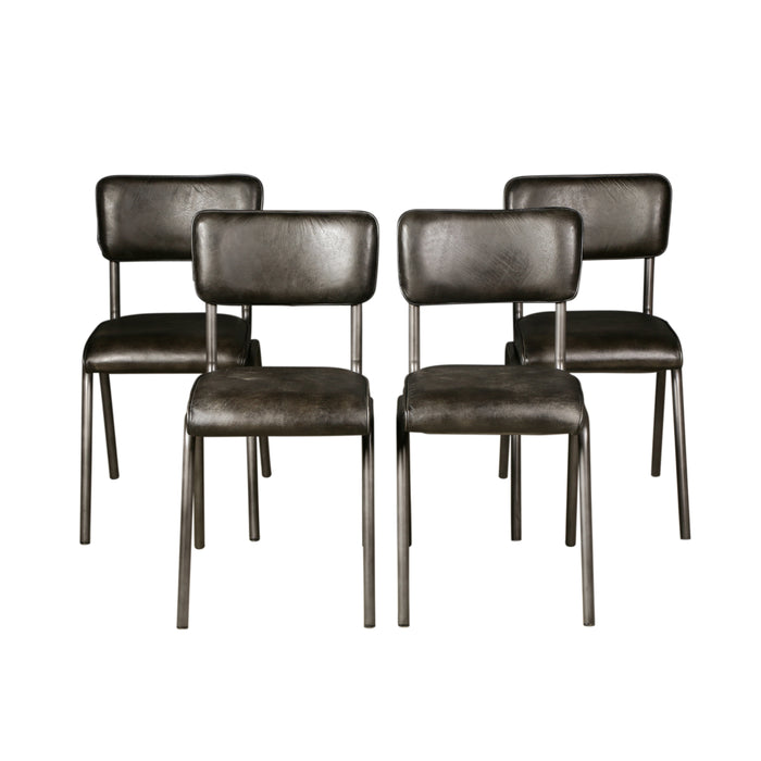 William 17" Ebony Leather and Iron Dining Chair, Set of 2 - World Interiors