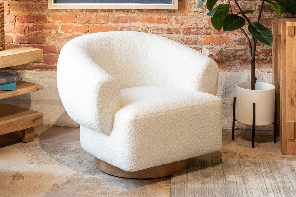 Florence Swivel Accent Chair in Boucle Fabric - World Interiors