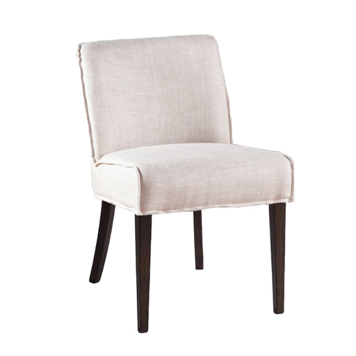 Avery Casual Off White Linen Dining Chair with Matte Brown Legs - World Interiors