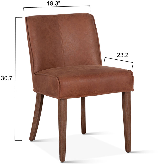 Avery Casual Vintage Tan Leather Dining Chair with Weathered Oak Legs - World Interiors