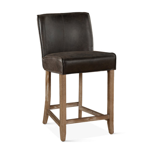 Avery Casual Dark Brown Leather Counter Chair with Natural Legs - World Interiors