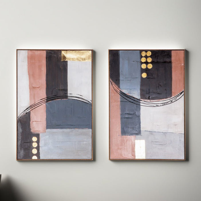 "Abstract Horizons" Hand Painted Framed Wall Art, Set of 2 - World Interiors