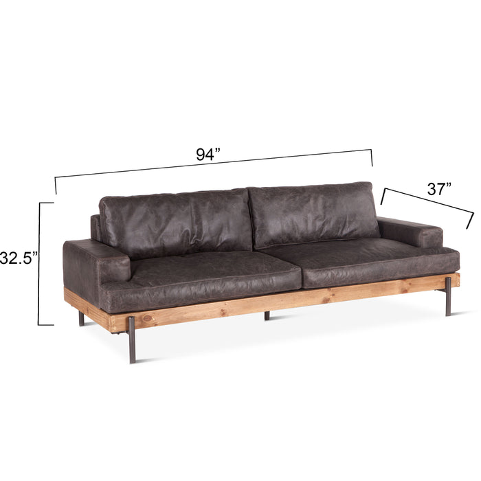 Chiavari Distressed Ebony Leather Sofa - World Interiors