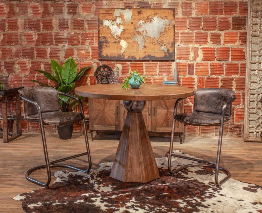 Rustic Revival Natural Teak Wood Gathering Table with Black Marble - World Interiors