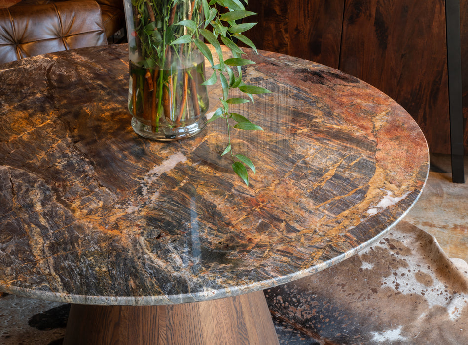 Caldera 48" Lava Marble Dining Table with Dark Oak Base - World Interiors