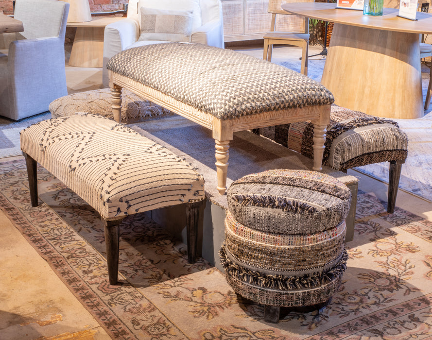 Algiers Upholstered Handloom Durry Bench - World Interiors