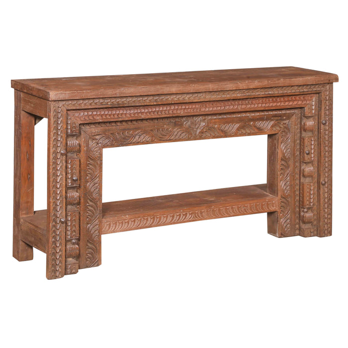 64" Solid Wood Console Table | Hand Carved Reclaimed Wood