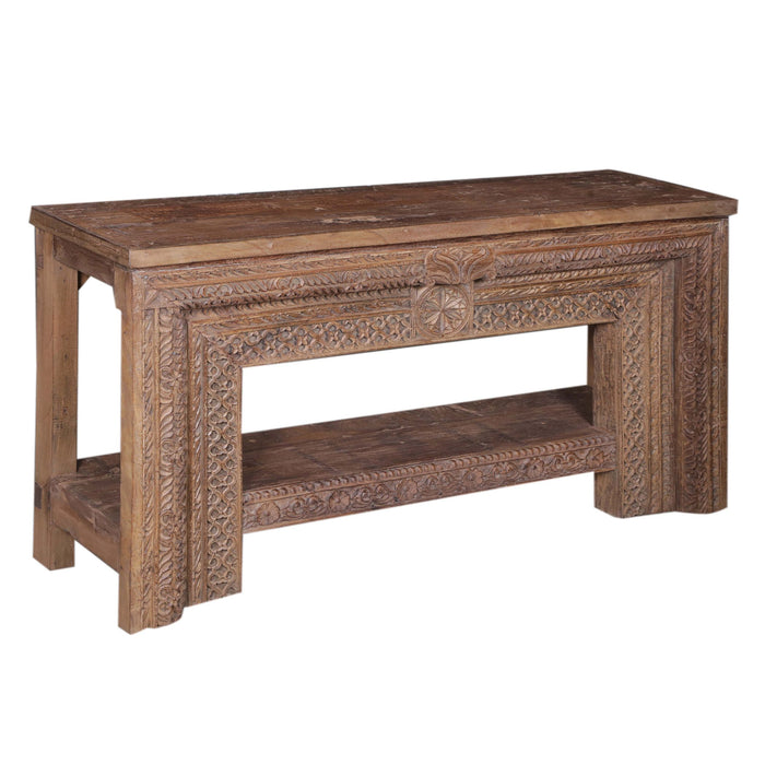 67" Solid Wood Console Table | Hand Carved Reclaimed Wood