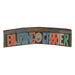 Reclaimed wood art panel with bold multicolor hand-painted folk art lettering and Ganesha medallion, curved silhouette