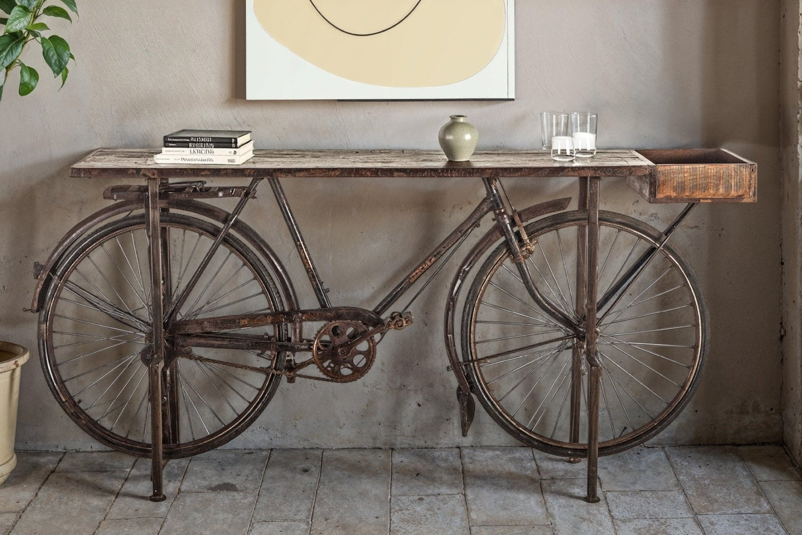 Paxton Reclaimed Teak Bicycle Console Table - World Interiors