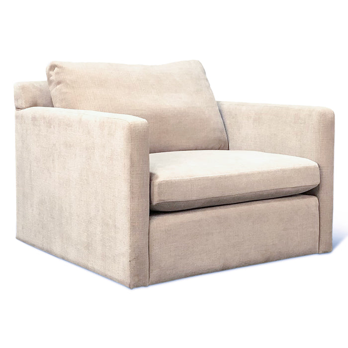 Genova Casual Modern Arm Chair in Oat Chenille Fabric - World Interiors