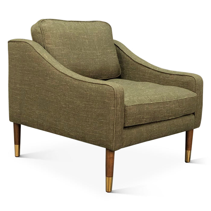 Raleigh Mid-Century Modern Arm Chair in Green Chenille Fabric - World Interiors