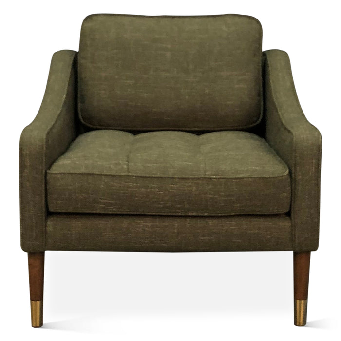 Raleigh Mid-Century Modern Arm Chair in Green Chenille Fabric - World Interiors