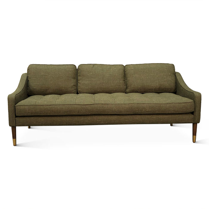 Raleigh Mid-Century Modern Sofa in Green Chenille Fabric - World Interiors