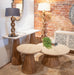 Caldera White Travertine Side Table with Light Oak Base - World Interiors