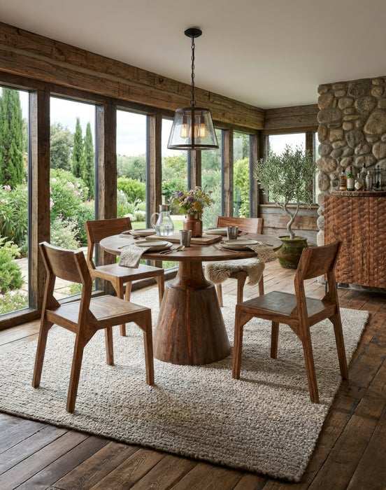 Acres 5-Piece Rustic Dining Set (4 Chairs + 46" Table) - World Interiors