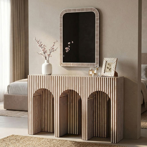 Alexandria Arched Console Table with Bone Inlay Stripes - World Interiors